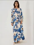 هيكاب cream with blue and brown floral print