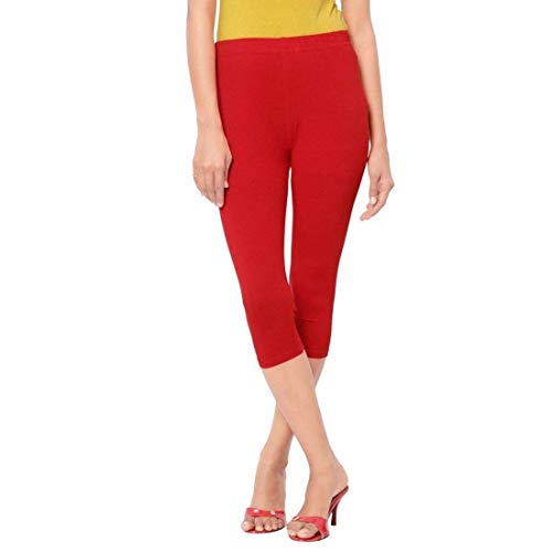 FEELBLUE Premium Cotton Strechable Women's Casual/Gym/Sports 3/4th Capri (Free Size) Combo Pack of 5 (BlckFiroziPgreenRedRani) - Image 4