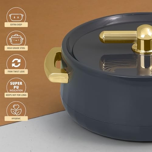 SELVEL Elegance Casserole | Advanced PU Insulation | Elegant Design Hot Pot | Hot Case Keeps Food Hot & Fresh for Hours | Serve Chapati, roti, Biryani and More (Royal Dark Grey, 1200) - Image 4