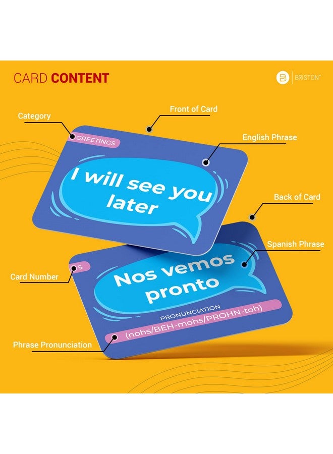 Briston Spanish Conversational Phrase Flash Cards - 75 Beginner Sayings for Travel, Memory, Quick Reference - Educational Language Learning Resource - Game Like Play - Kids, Grade School, Classroom Homeschool  - Image 2