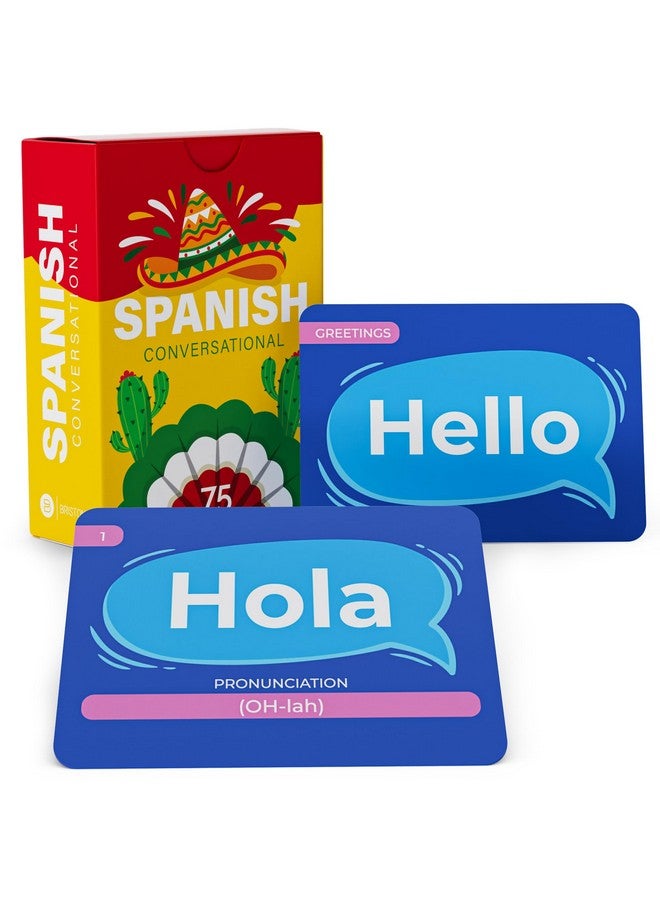 Briston Spanish Conversational Phrase Flash Cards - 75 Beginner Sayings for Travel, Memory, Quick Reference - Educational Language Learning Resource - Game Like Play - Kids, Grade School, Classroom Homeschool  - Image 1