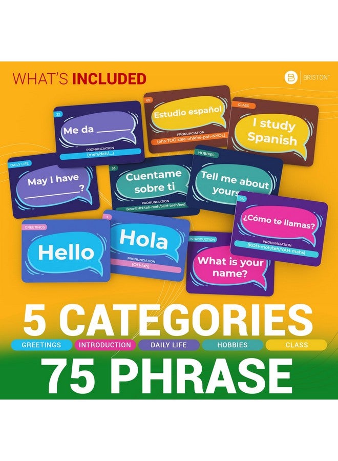 Briston Spanish Conversational Phrase Flash Cards - 75 Beginner Sayings for Travel, Memory, Quick Reference - Educational Language Learning Resource - Game Like Play - Kids, Grade School, Classroom Homeschool  - Image 4