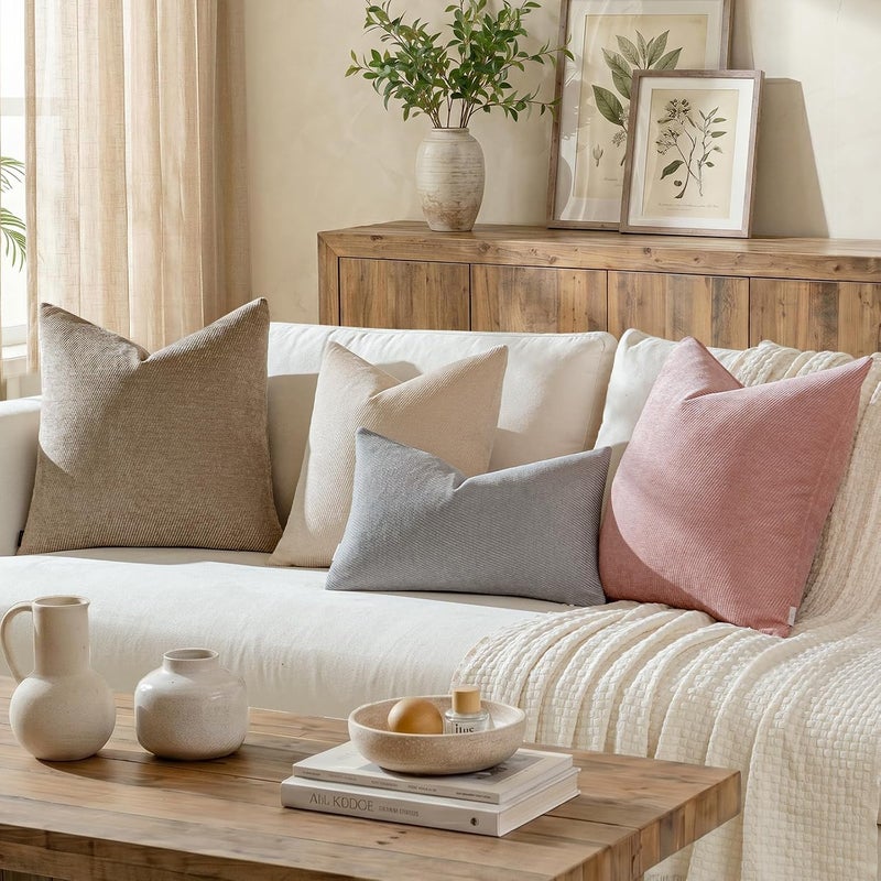 Pack of 2 Decorative Chenille Throw Pillow Covers with Twill Cushion Covers for Sofa Living Room Couch Bed 30x50 CM Blush Pink - Image 4