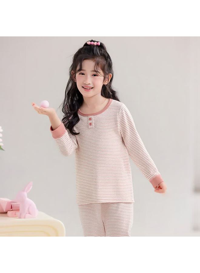 Zisehy Purple Floral Language Children's Thermal Underwear Set Girls Autumn Clothes Autumn Pants Girls Pajamas Base School Uniform Magic Pink 140 - Image 2