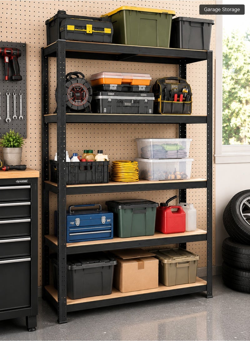Yoawllty 5-Tier Adjustable Metal Storage Shelf Organizer - Easy Assembly Durable Shelving Unit for Kitchen, Garage, Warehouse & Basement Black Multi-Purpose Rack - Image 5