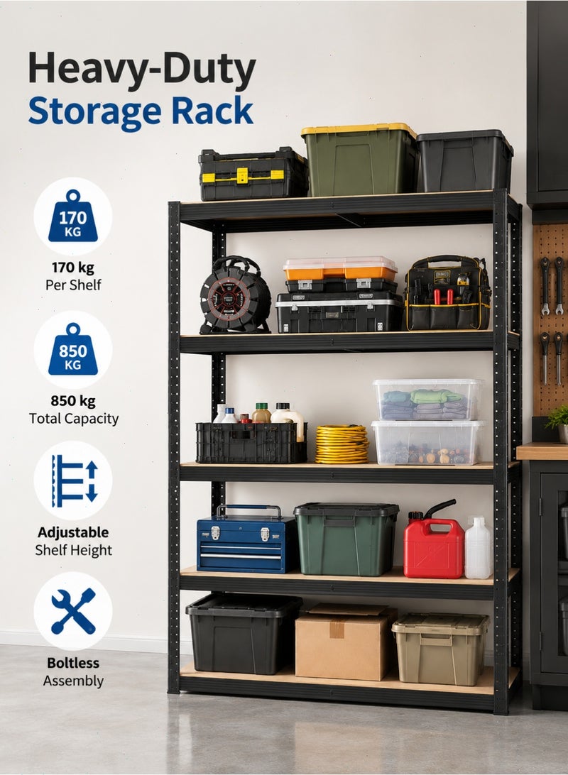 Yoawllty 5-Tier Adjustable Metal Storage Shelf Organizer - Easy Assembly Durable Shelving Unit for Kitchen, Garage, Warehouse & Basement Black Multi-Purpose Rack - Image 3