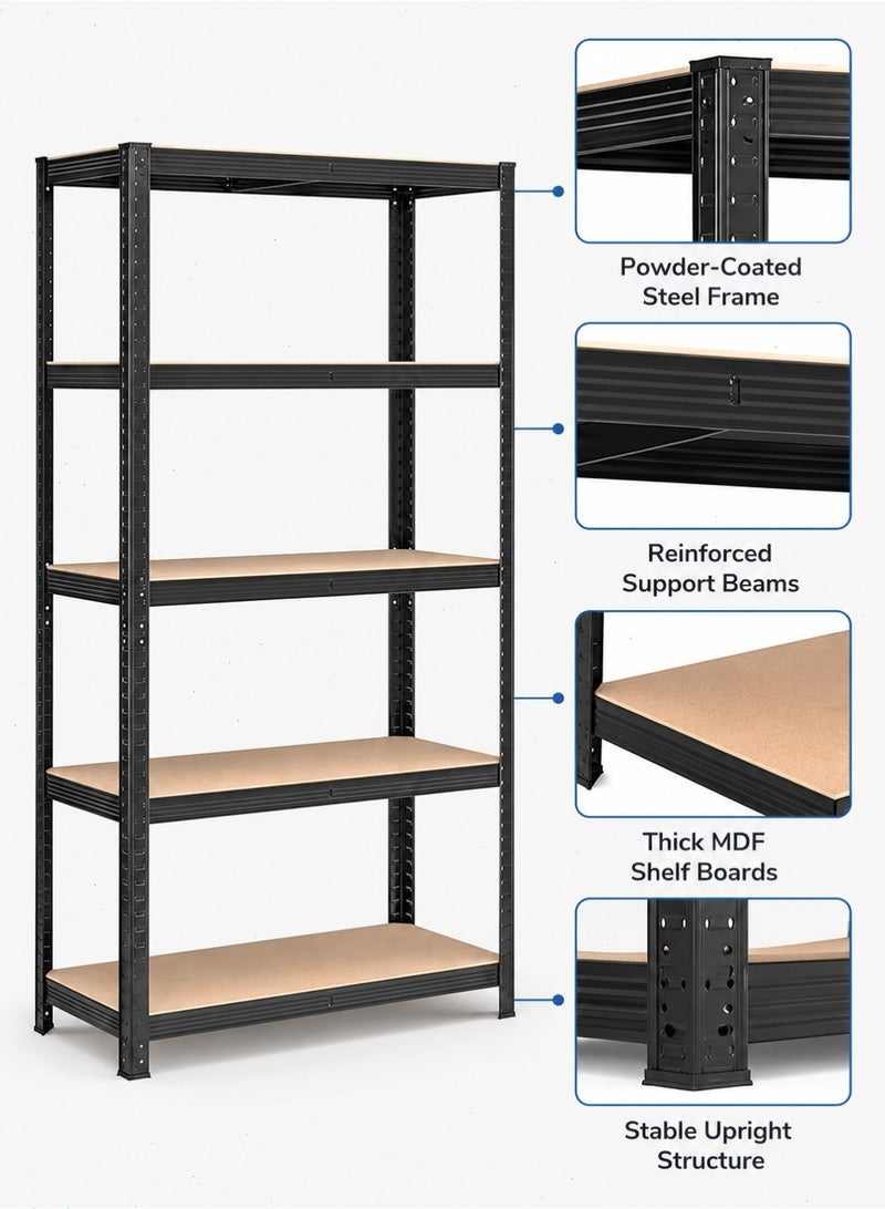 Yoawllty 5-Tier Adjustable Metal Storage Shelf Organizer - Easy Assembly Durable Shelving Unit for Kitchen, Garage, Warehouse & Basement Black Multi-Purpose Rack - Image 4