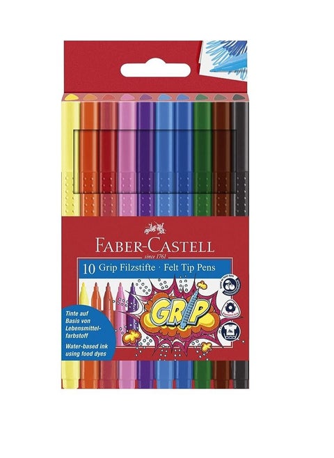 10-Piece Grip Felt Tip Pens Multicolor
