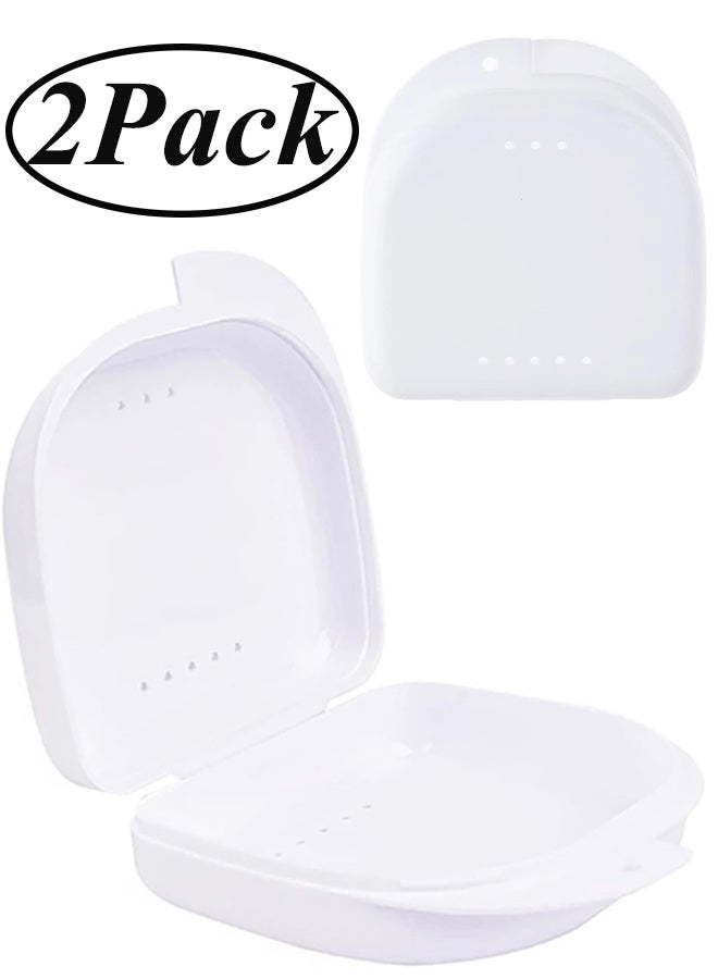 علبة مثبت تقويم الأسنان، علبة مثبت طقم أسنان مع فتحات تهوية لواقي الفم وخيط تنظيف الأسنان (أبيض) - Image 1