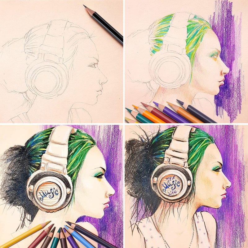 PANDAFLY مجموعة أقلام الفحم الملونة الاحترافية من باندا فلاي، أقلام ملونة بدرجات لون البشرة، أقلام طباشير باستيل للرسم، التظليل، التلوين، الطبقات والمزج، 24 لون - Image 5