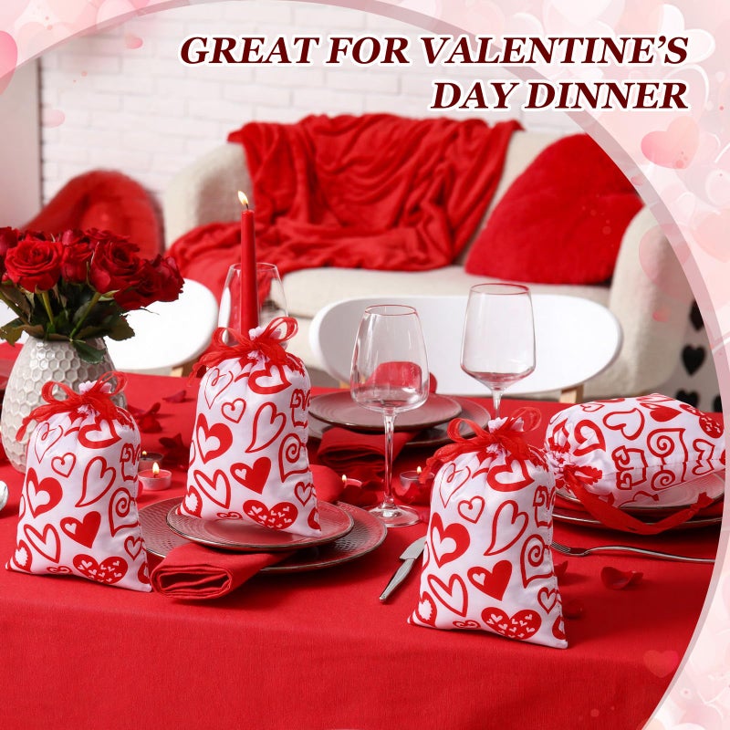 Aliceset 50 Pcs Valentine's Day Heart Gift Bags with Drawstring 5 x 7 Inch Lover Drawstring Satin Bags Jewelry Pouches for Wedding Baby Shower Party Favors DIY Craft (White) - Image 4