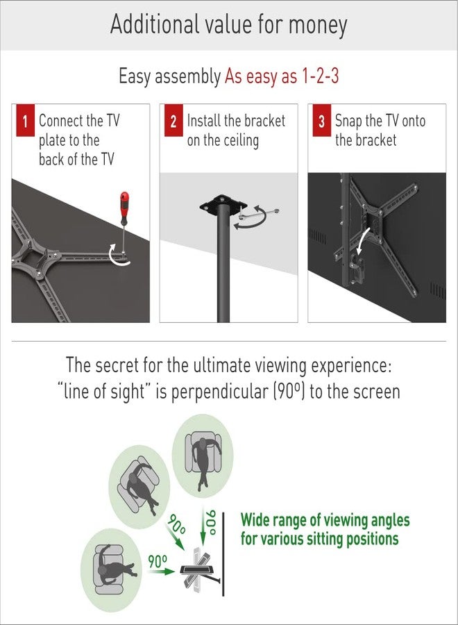Barkan 38'' Long TV Ceiling Mount, 13-65 inch Full Motion - 3 Movement Flat/Curved Screen Bracket, Holds up to 88lbs, Telescopic Height Adjustment, Fits LED OLED LCD - Image 5