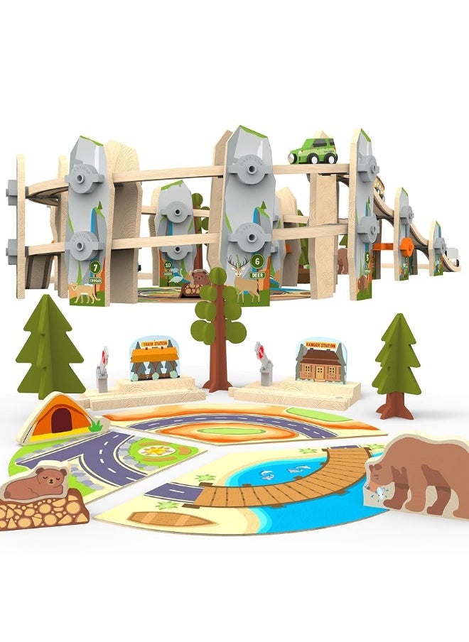 Orbrium 141 Pcs National Park Spiral Wooden Train Set STEAM STEM Multi-Level Compatible with Brio, Thomas Wooden Railway  - Image 2