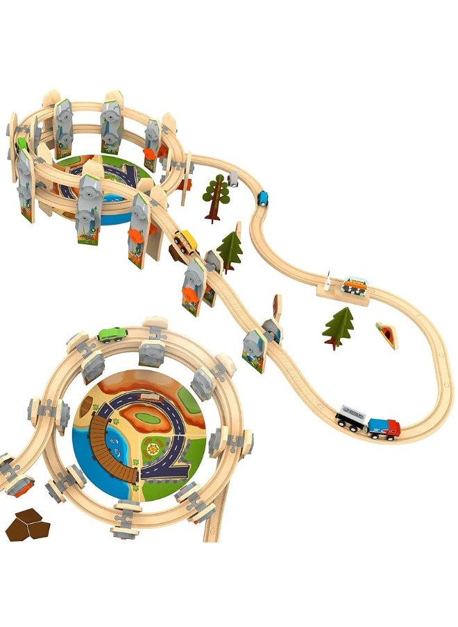 Orbrium 141 Pcs National Park Spiral Wooden Train Set STEAM STEM Multi-Level Compatible with Brio, Thomas Wooden Railway  - Image 5