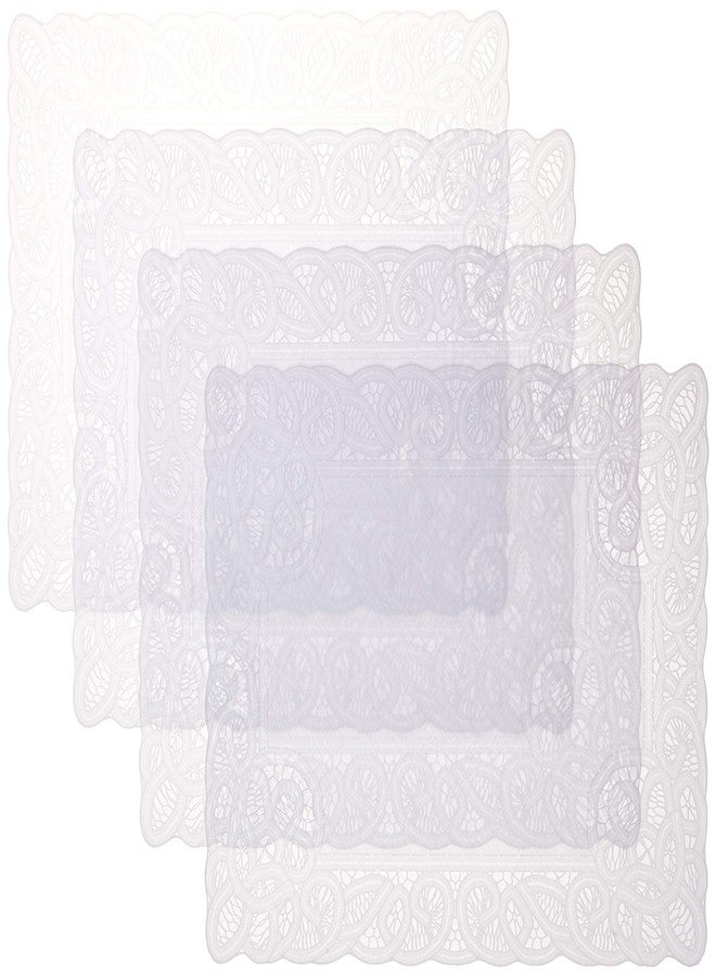 Violet Linen Vinyl Lace Battenberg Floral Design Set of 4, Place Mats, 12" X 18", White - Image 1