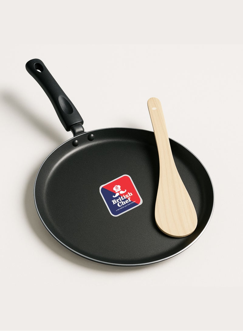 British Chef Nonstick Tawa 26cm With Wooden Spatula Insulated Handle with Premium Grip | Easy Rotation & Seamless Handling - Image 1