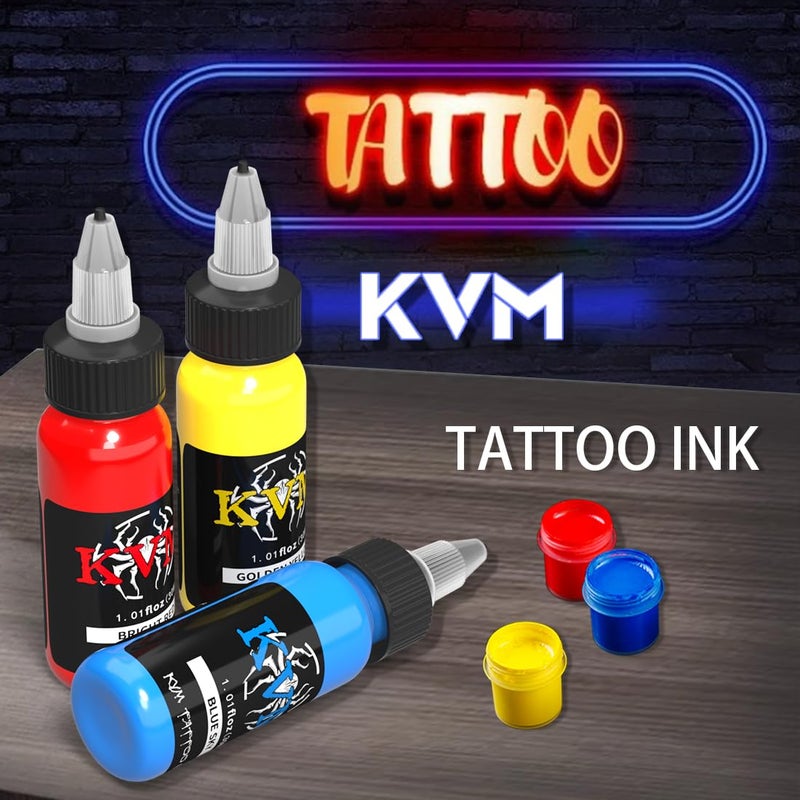 KVM Tattoo Ink Set 14 Pcs Colors 1oz (30ml) Tattoo Supply Indoor Tattoo Studio Renowned for its Smooth Flow Characteristics - Image 3