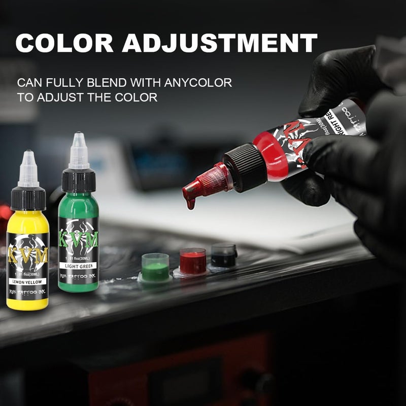 KVM Tattoo Ink Set 14 Pcs Colors 1oz (30ml) Tattoo Supply Indoor Tattoo Studio Renowned for its Smooth Flow Characteristics - Image 5