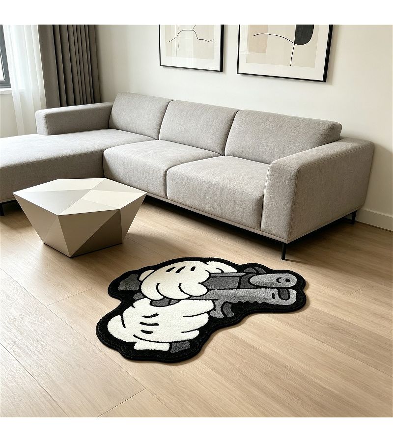 Washable Faux Cashmere 47x55 Inch Flat Rug With Handgun Pattern - Image 4