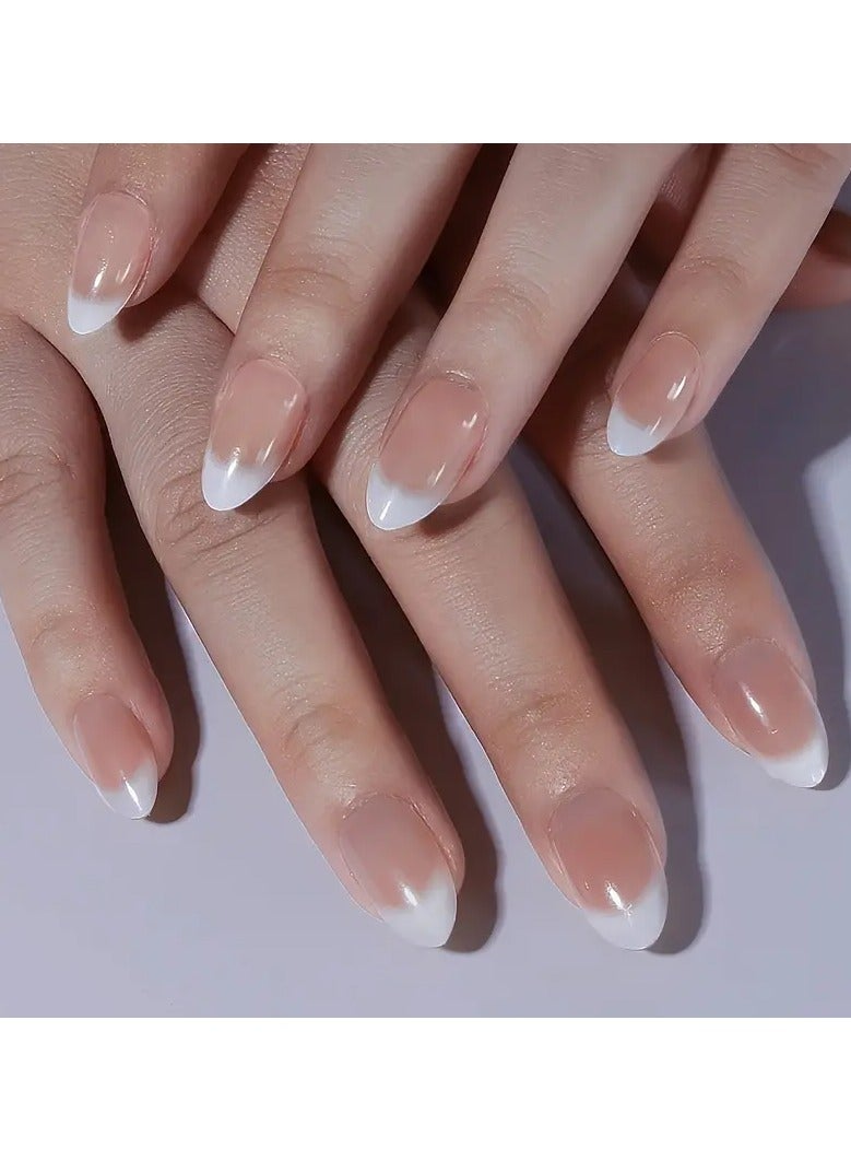 Generic Elegant Gradient White False Nails Set 24 Pieces - Short Almond Shape.  - Image 1