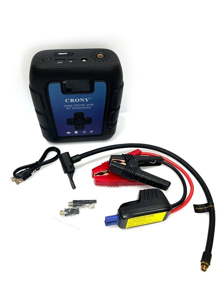 Crony B03 Jumper Starter & Wireless Inflator Pump – 1600A Peak 12V Car Charger Jump Starter, Mini Portable Power Bank with 68.82Wh Battery, 140PSI Digital Tire Inflator, USB Output, Fast Charging, Low temperature resistance, Compact Emergency Car Starter with Air Compressor  - Image 1