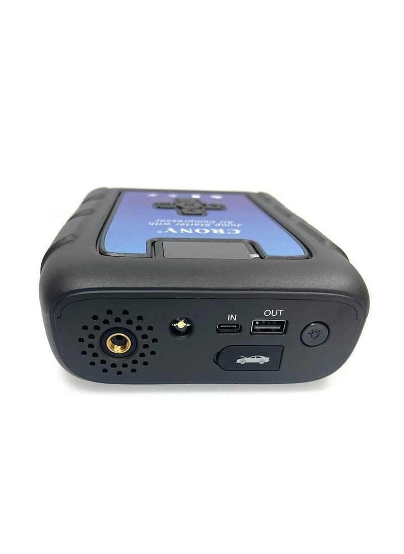 Crony B03 Jumper Starter & Wireless Inflator Pump – 1600A Peak 12V Car Charger Jump Starter, Mini Portable Power Bank with 68.82Wh Battery, 140PSI Digital Tire Inflator, USB Output, Fast Charging, Low temperature resistance, Compact Emergency Car Starter with Air Compressor  - Image 2