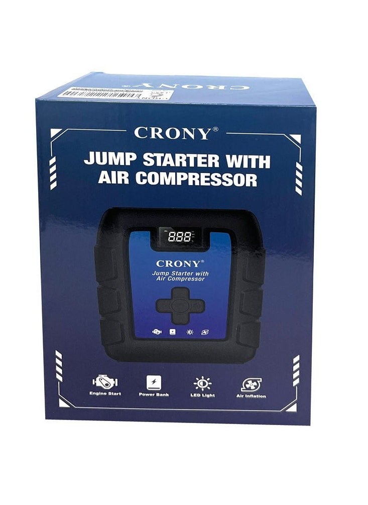 Crony - B03 Jumper Starter & Wireless Inflator Pump – 1600A Peak 12V Car Charger Jump Starter, Mini Portable Power Bank with 68.82Wh Battery, 140PSI Digital Tire Inflator, USB Output, Fast Charging, Low temperature resistance, Compact Emergency Car Starter with Air Compressor - Image 1