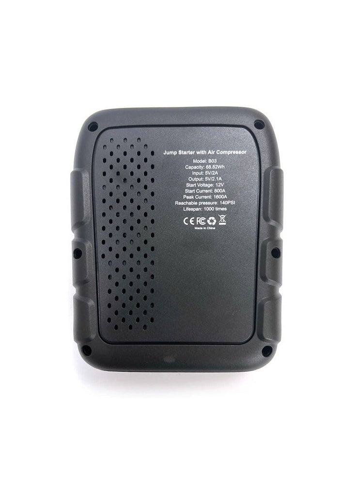 Crony - B03 Jumper Starter & Wireless Inflator Pump – 1600A Peak 12V Car Charger Jump Starter, Mini Portable Power Bank with 68.82Wh Battery, 140PSI Digital Tire Inflator, USB Output, Fast Charging, Low temperature resistance, Compact Emergency Car Starter with Air Compressor - Image 1
