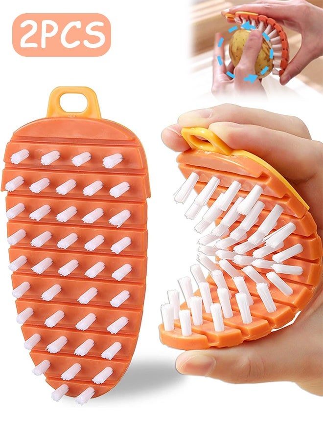 Quantum 2 PCS Vegetable Brush, Bendable Fruit Vegetable Cleaning Brush, Flexible Vegetable Brush for All Kinds Fruits Vegetables (Orange) - Image 1