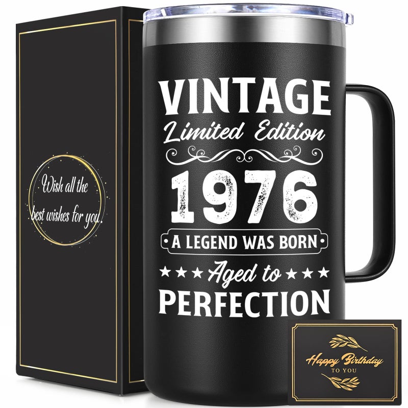 Lifecapido 50th Birthday Gifts Vintage 1976 Aged To Perfection 20oz Insulated Coffee Mug 50th Birthday Gifts for Men Dad Husband Grandfather Uncle Brother Black
