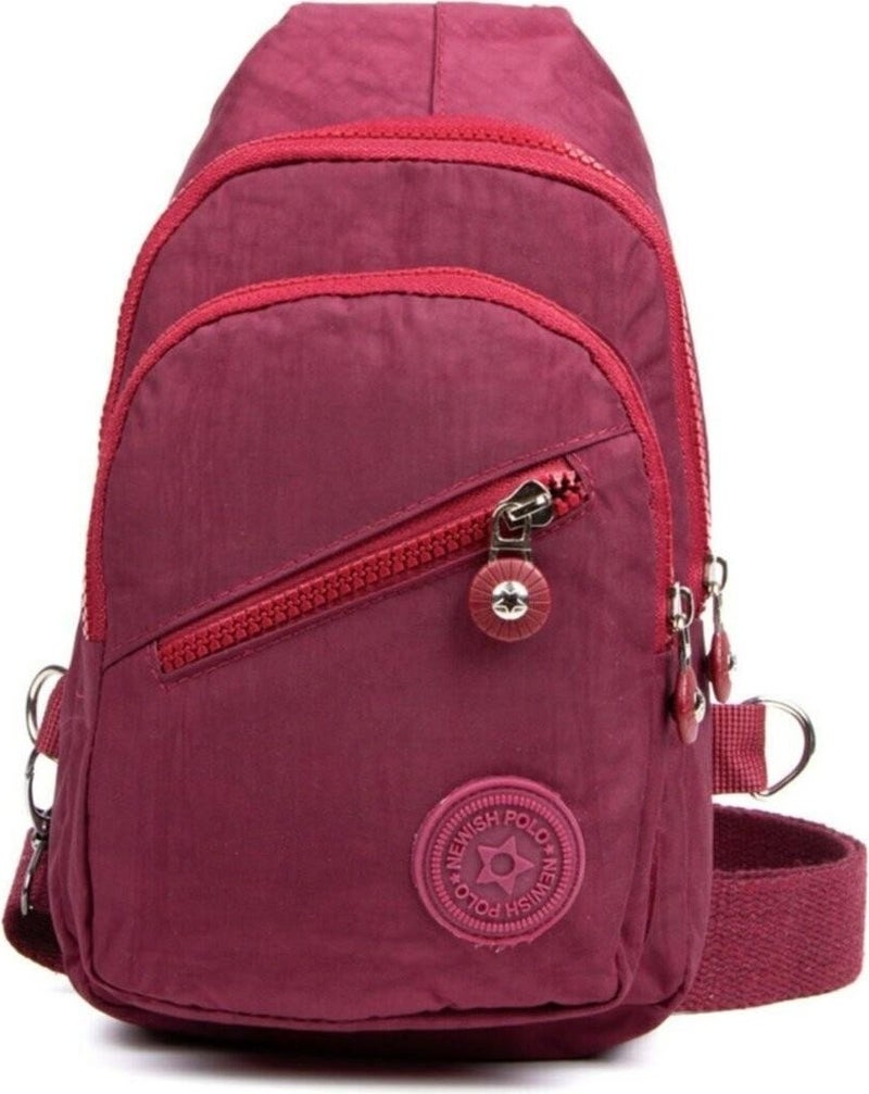 Newish Polo Claret Red Crinkle Fabric Waterproof Crossbody Bag  - Image 2