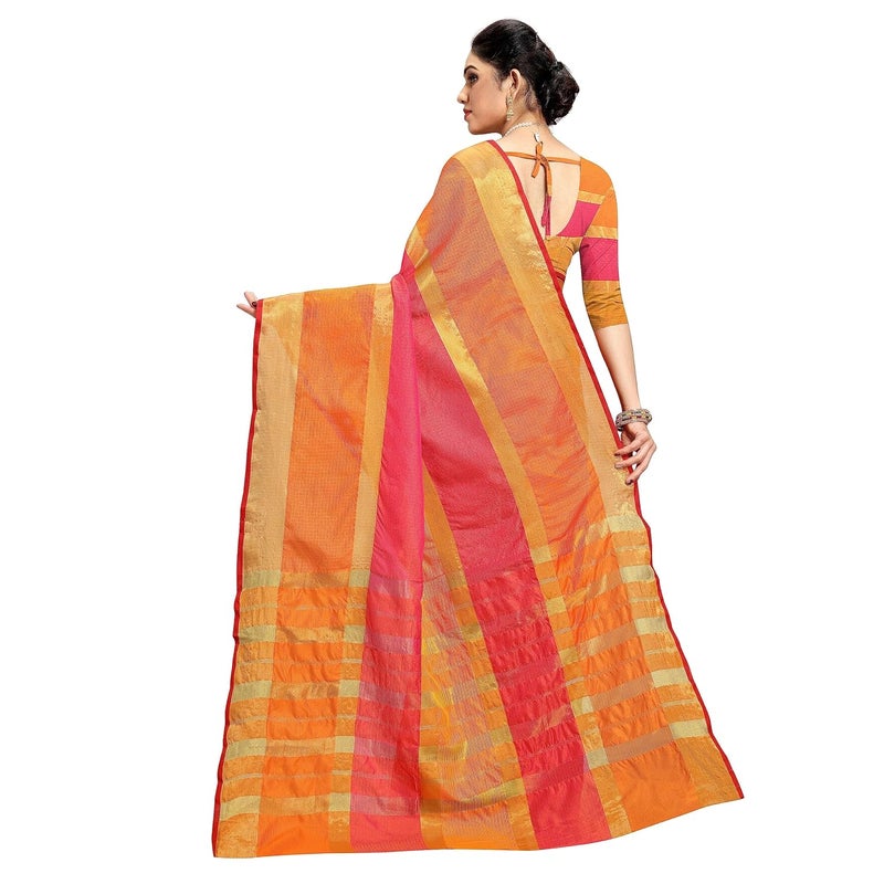 Sidhidata Women's Multicolour Kota Doria Pure Cotton Saree with Unstitched Blouse Piece - Image 2