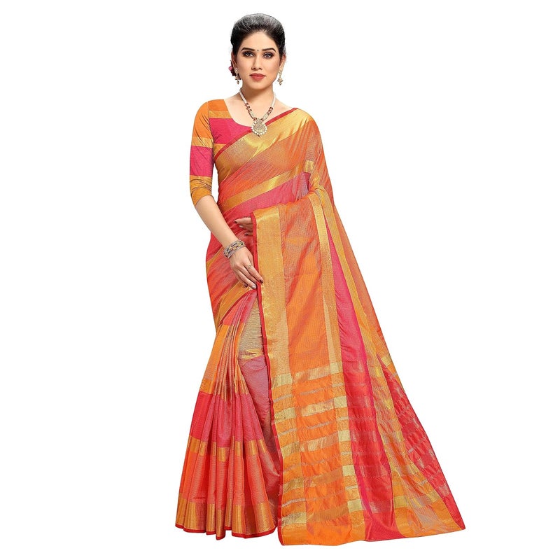 Sidhidata Women's Multicolour Kota Doria Pure Cotton Saree with Unstitched Blouse Piece - Image 1