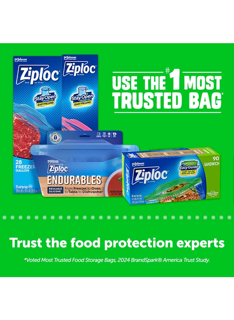 Ziploc Ziploc Sandwich and Snack Bags with EasyGuide Texture, Plastic Storage Bags with Grip 'n Seal Technology, 90 Bags Total  - Image 5