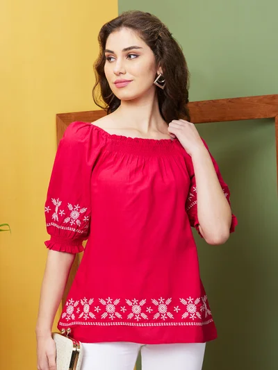 globus Women Embroidered Smocked Tunic