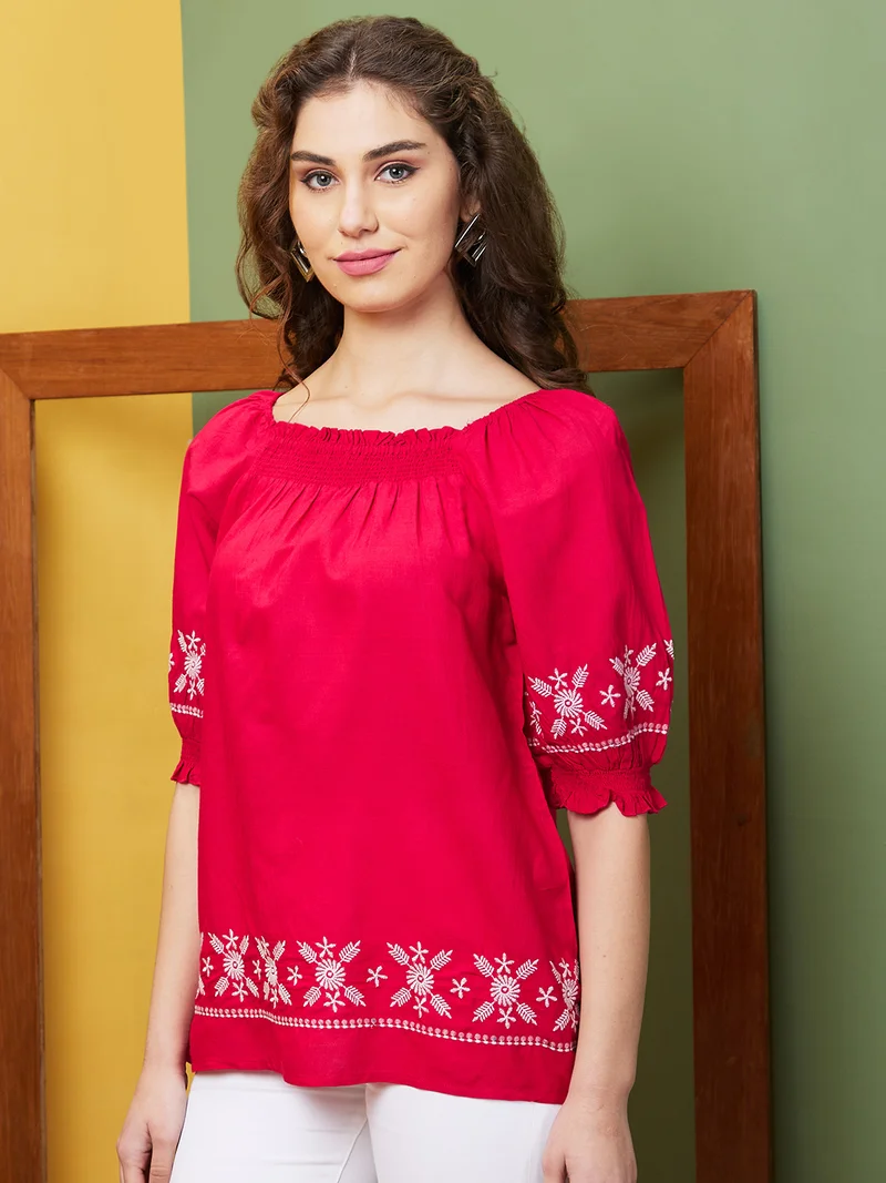 globus Women Embroidered Smocked Tunic