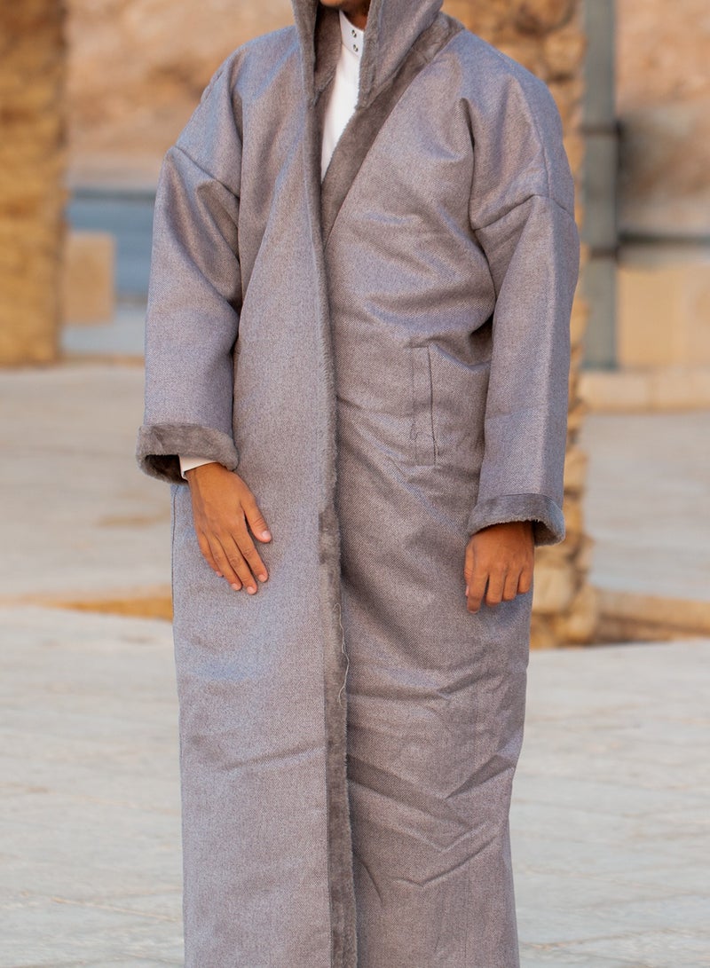 RS Plain winter natural farwa coat, light grey - Image 1