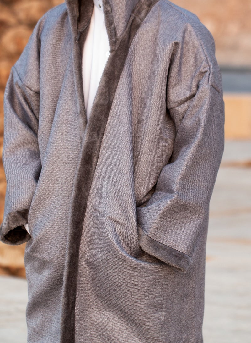 RS Plain winter natural farwa coat, light grey - Image 3