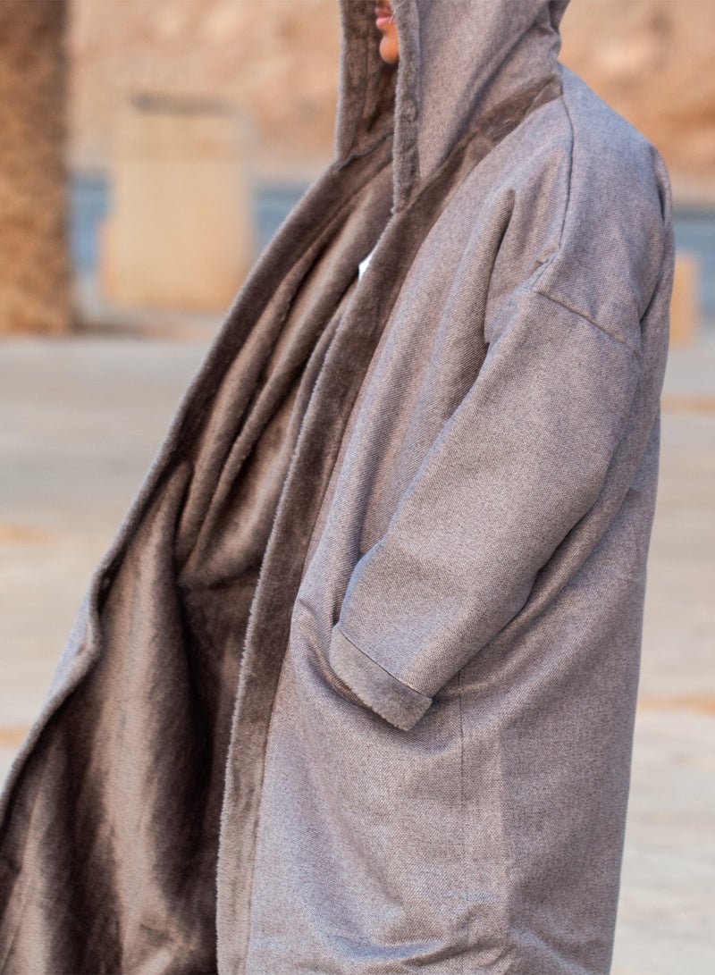 RS Plain winter natural farwa coat, light grey - Image 4