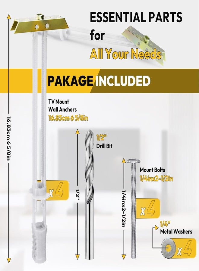 PRLF Steel Stud TV Mounting Kit, Metal Stud TV Mount Kit for Tilt & Low Profile Televison, Drywall Anchors, 4 Wall Anchors (1/4”) & Bolts, Steel Drill Bit and Hardware - Image 2