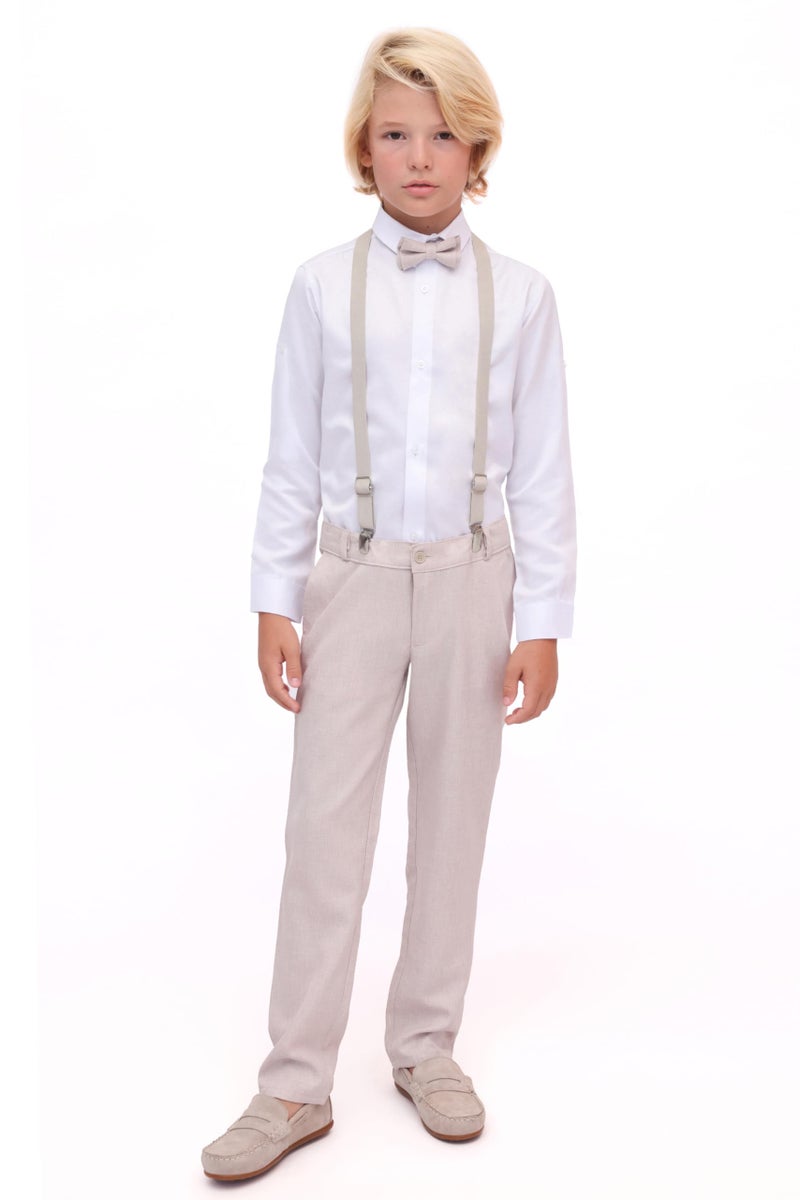 Lilax Boys Formal Slim Fit Boy Pant Set of 4 Pcs, Gentleman Wedding Outfits, Formal Dress (Beige,9) - Image 1