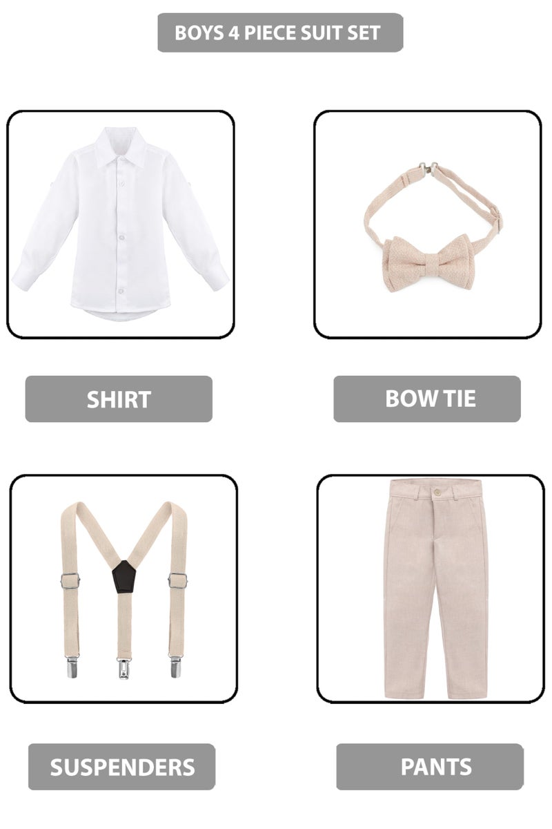 Lilax Boys Formal Slim Fit Boy Pant Set of 4 Pcs, Gentleman Wedding Outfits, Formal Dress (Beige,9) - Image 3