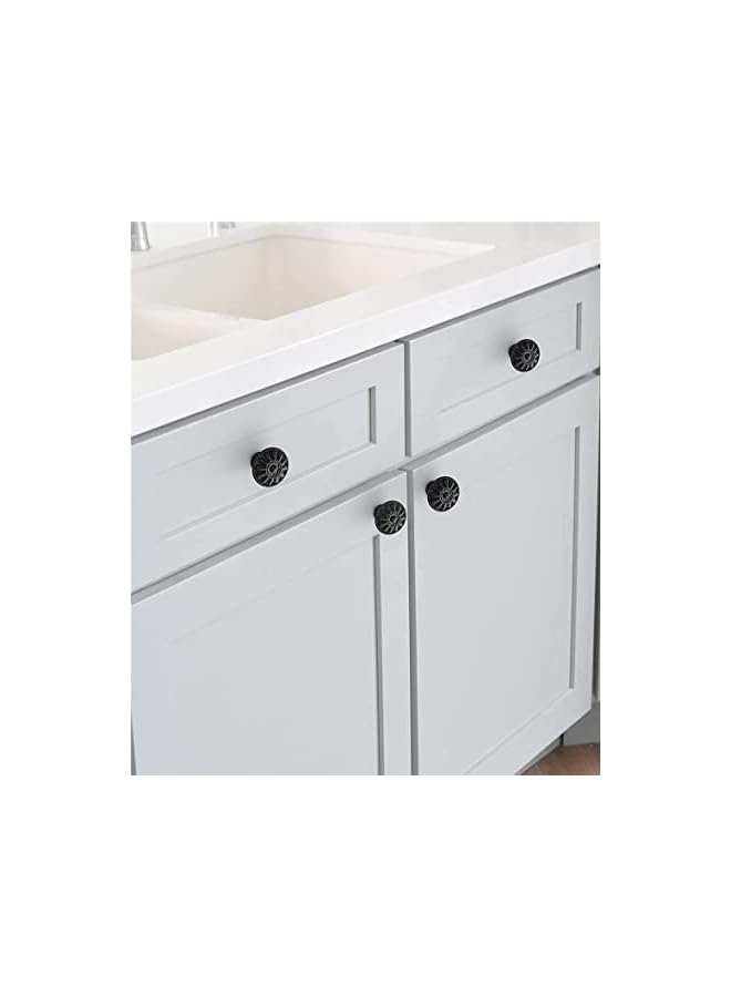 promass Round Cabinet Knob, 9-Pack of Matte Black Kitchen Cabinet Knobs Pulls, Matte Round Farmhouse Dresser Handles Drawer Knobs for Modern Closet Furniture Door, Floral Pattern - Image 4