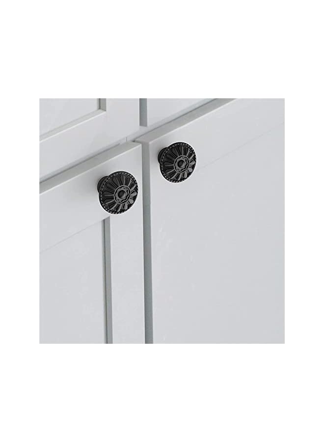 promass Round Cabinet Knob, 9-Pack of Matte Black Kitchen Cabinet Knobs Pulls, Matte Round Farmhouse Dresser Handles Drawer Knobs for Modern Closet Furniture Door, Floral Pattern - Image 5