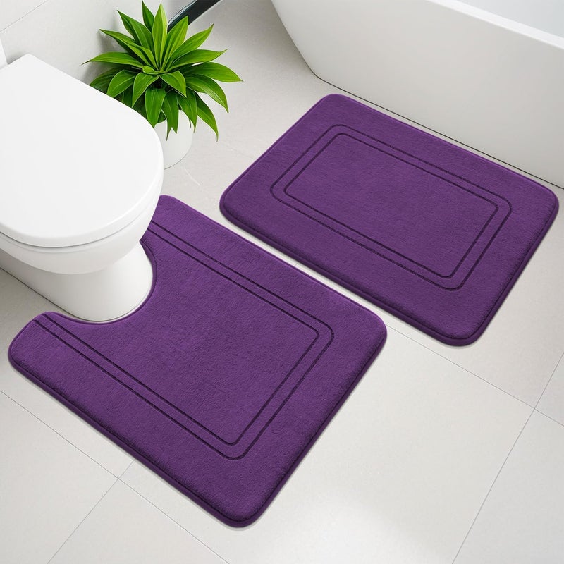 YIHOUSE Memory Foam Bath Mat Set Bathroom Rugs Sets 2 Pieces Non Slip Bath Mats for Bathroom Super Soft and Water Absorbent Bath Rug Set Machine Washable U Shape RugPurple - Image 2