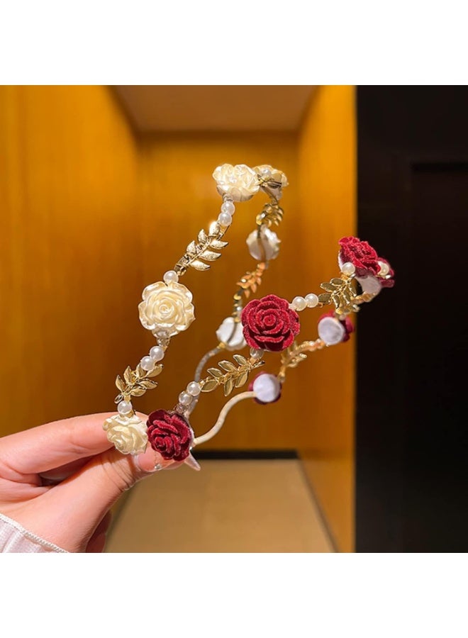 Valentine Headband Hair Clips, Flower Metal Hair Accessories, Exquisite Red Rose Gold Metal Design Elegant Hair Hoop Hairbands Hair Band Hairpin, for Women Girls Scrunchies 1Pcs - Image 5