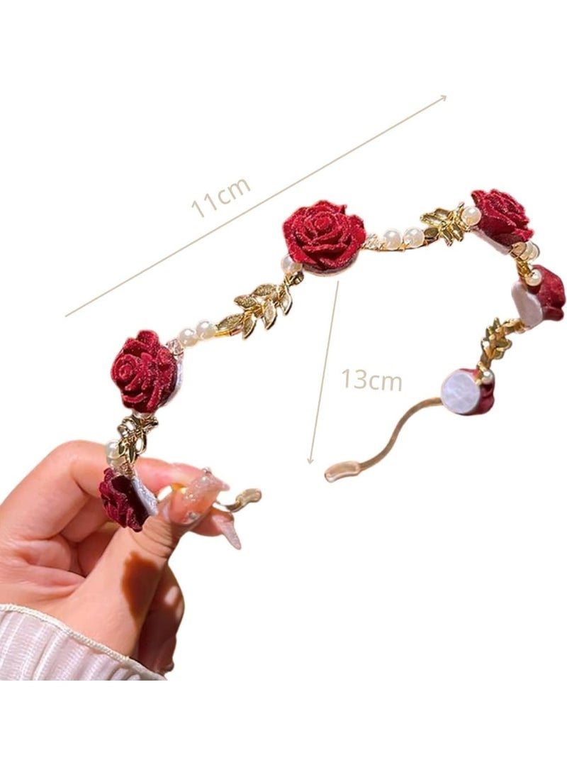 Valentine Headband Hair Clips, Flower Metal Hair Accessories, Exquisite Red Rose Gold Metal Design Elegant Hair Hoop Hairbands Hair Band Hairpin, for Women Girls Scrunchies 1Pcs - Image 4