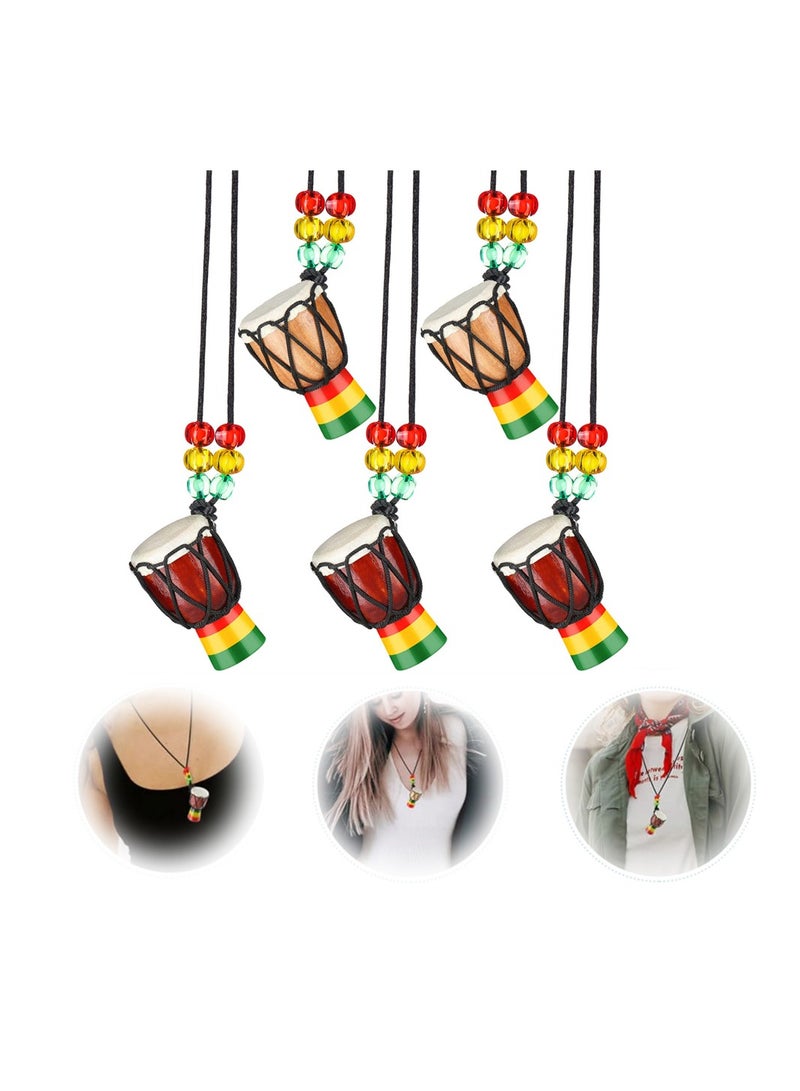 SYOSI Instrument Necklaces, 5 Pcs Wooden Classic Djembe Drum Jewelry Necklace, Mini Pendant African Drum Bongos Percussion Jewelry Necklace, Kids Adults Party Supply School Gift - Image 1