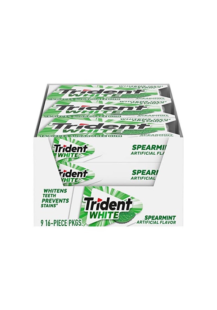 Trident White Spearmint SugarFree Chewing Gum 9 Pack of 16 Pieces 144 Total Pieces - Image 1
