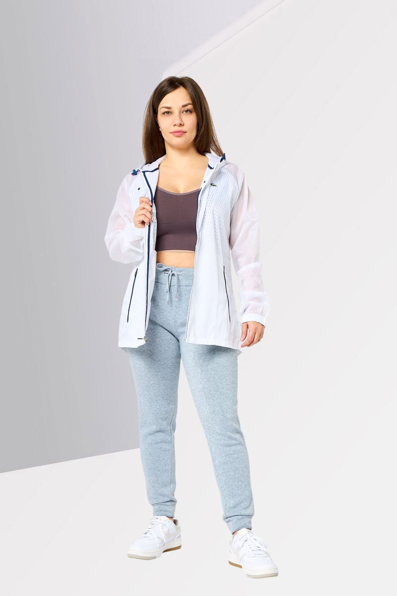 LACOSTE Women Brand logo Hooded Raincoat, White - Image 2